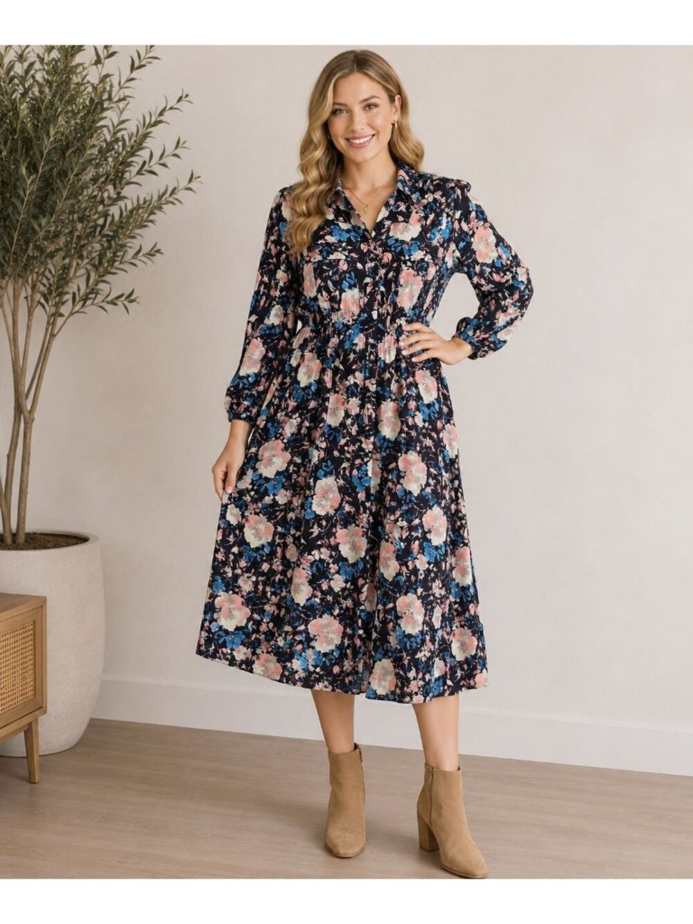 Torrid Plus Size Floral Shirt Dress Black Pink Blue Button Front Midi 1x